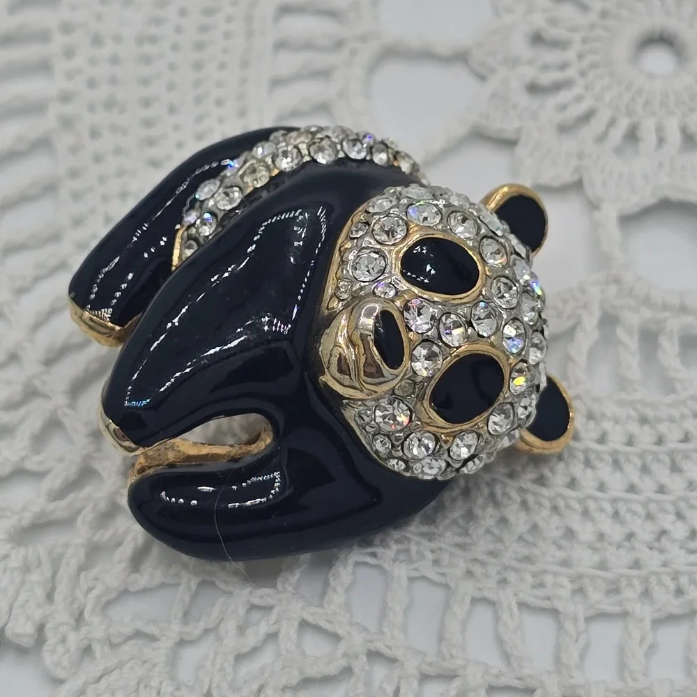 Vintage Attwood & Sawyer A&S Enamel Crystal Rhinestone Panda Bear Brooch Pin